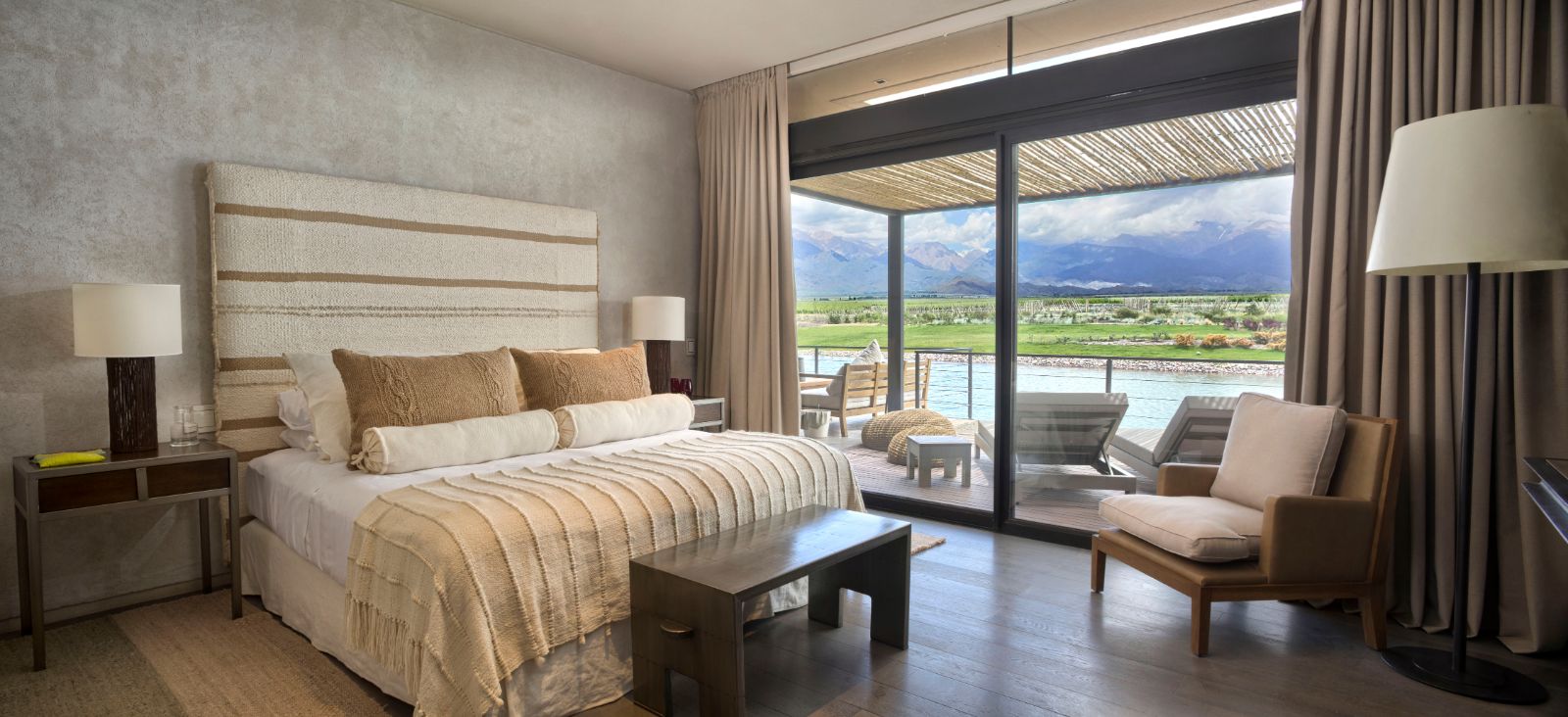 Deluxe villa bedroom with Andes views at The Vines Resort & Spa in Argentina's Uco Valley