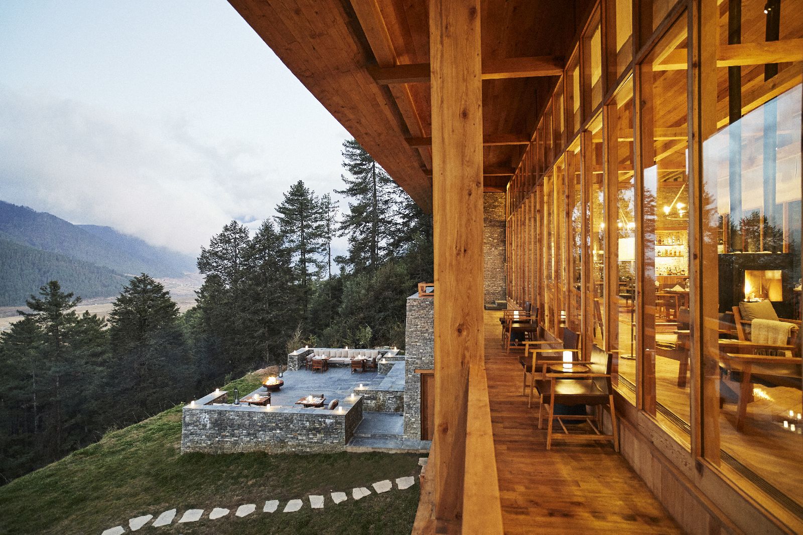 Outdoor terrace at Six Senses Gangtey in Bhutan