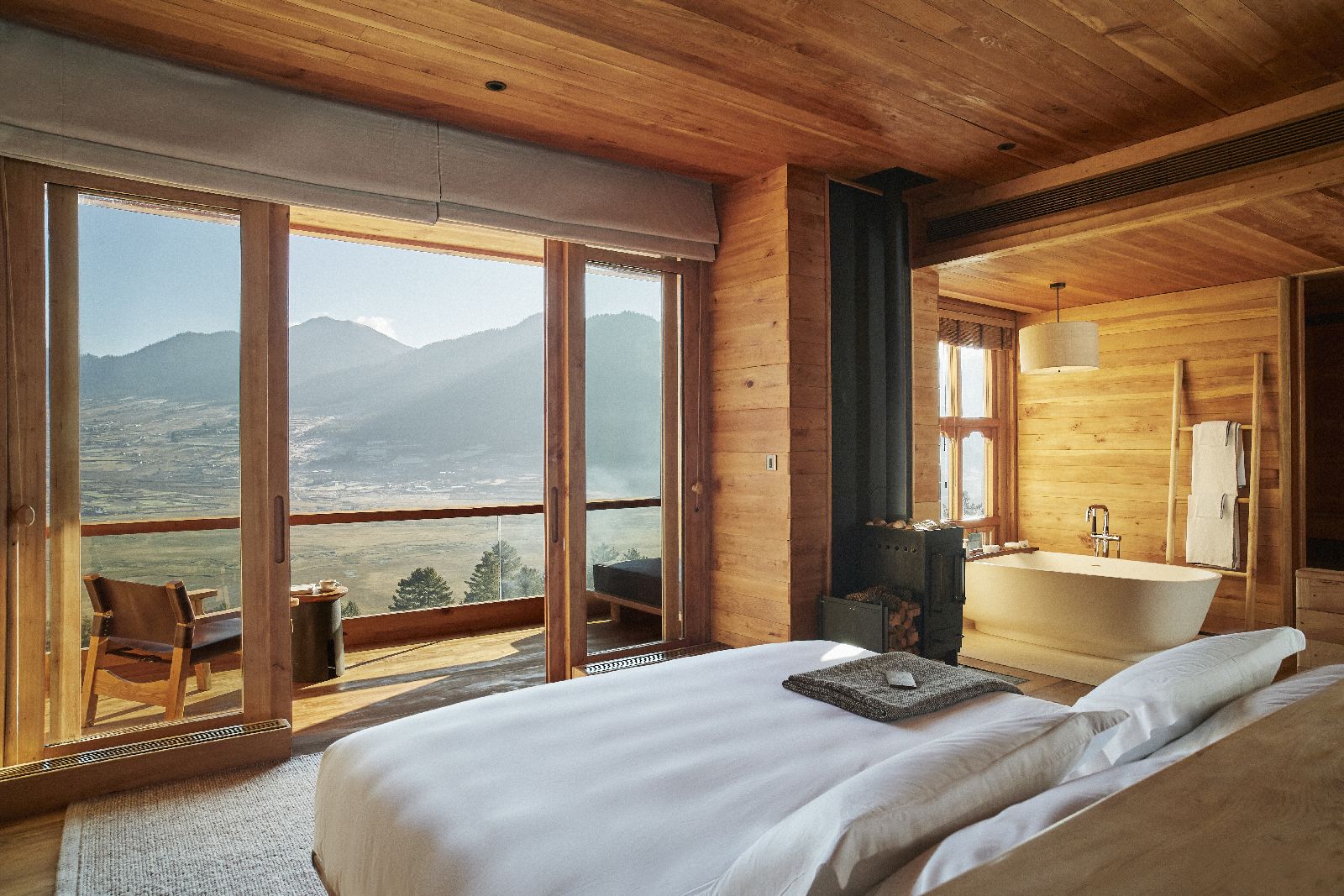 Views from a comfortable suite at Six Senses Gangtey in Bhutan