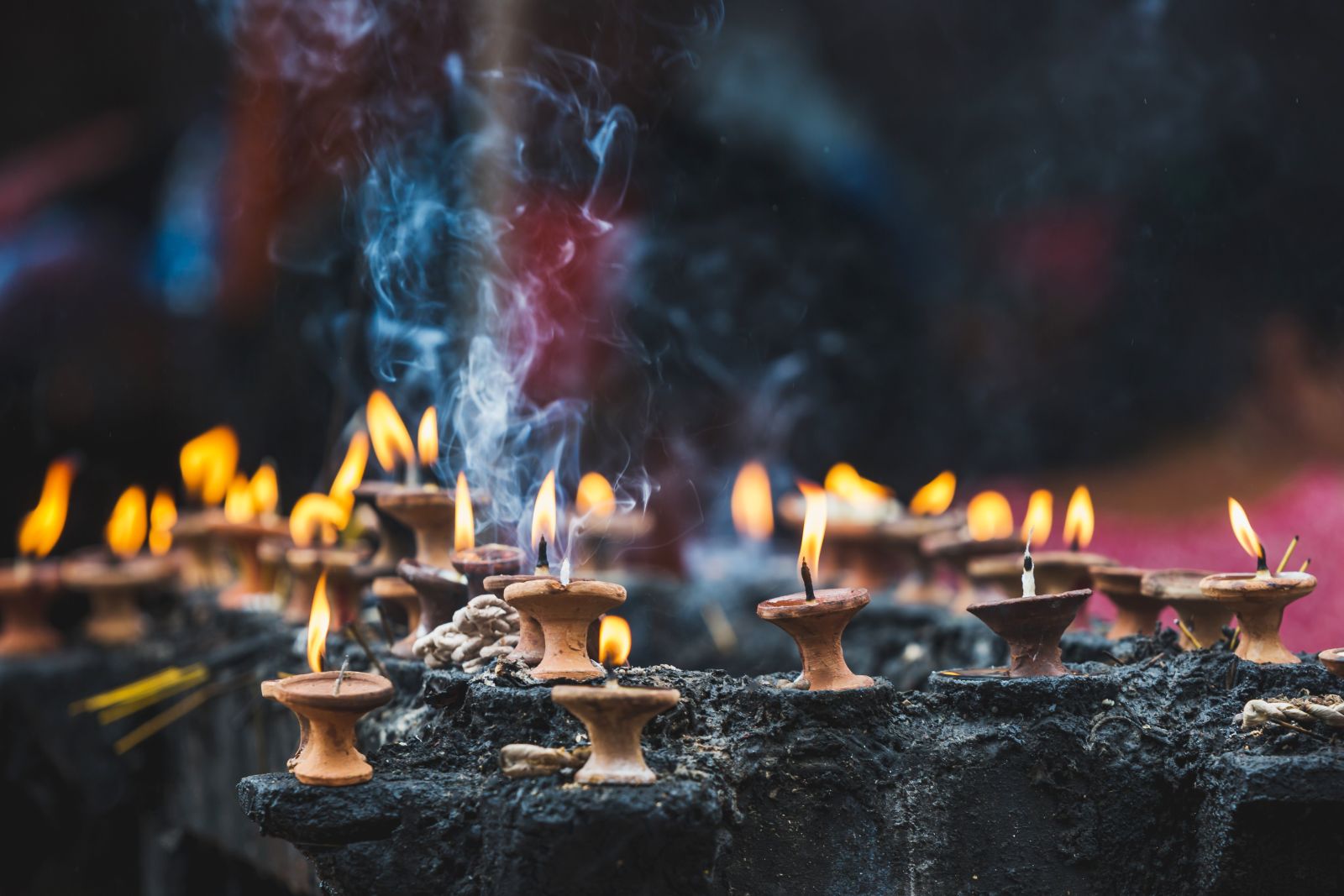 Butter lamps offering at a temple in Bhutan