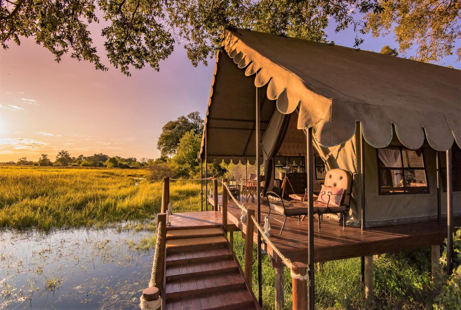 Tent exterior at Duke's Camp on the Okavango Delta in Botswana