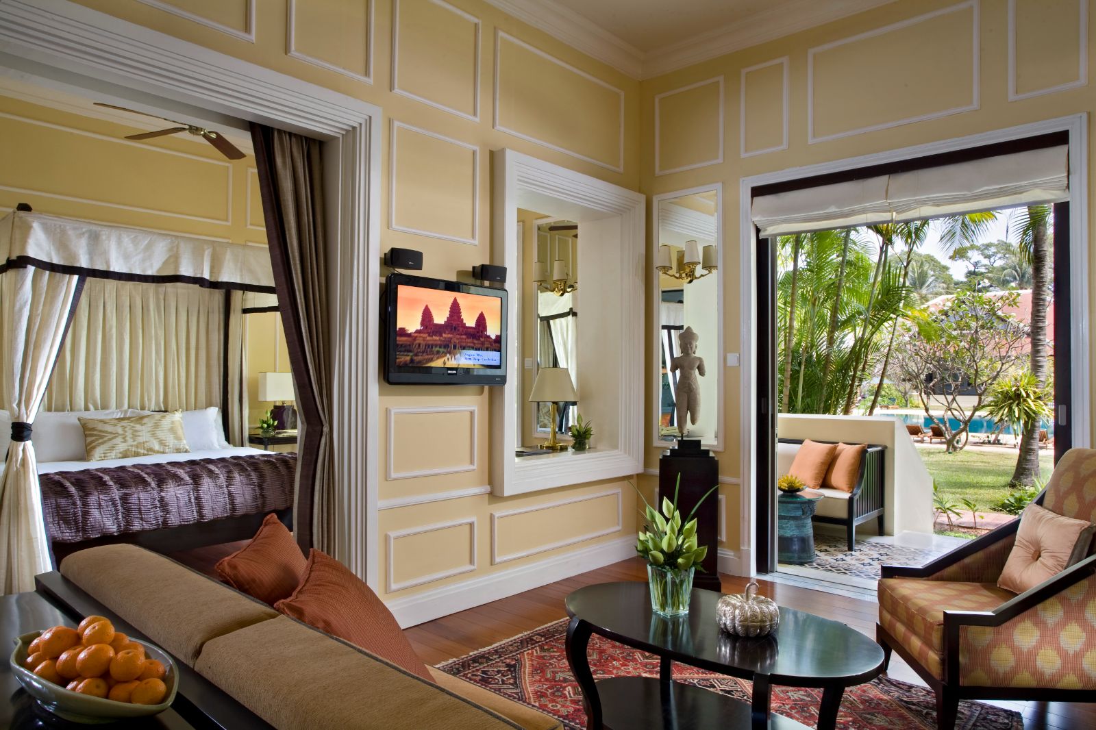 Guest suite living area at Raffles Grand Hotel d'Angkor in Siem Reap, Cambodia
