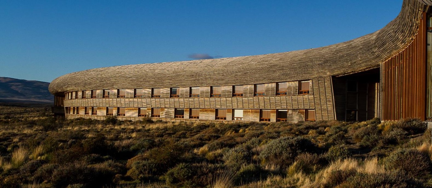 Exterior view of Tierra Patagonia hotel in Chile
