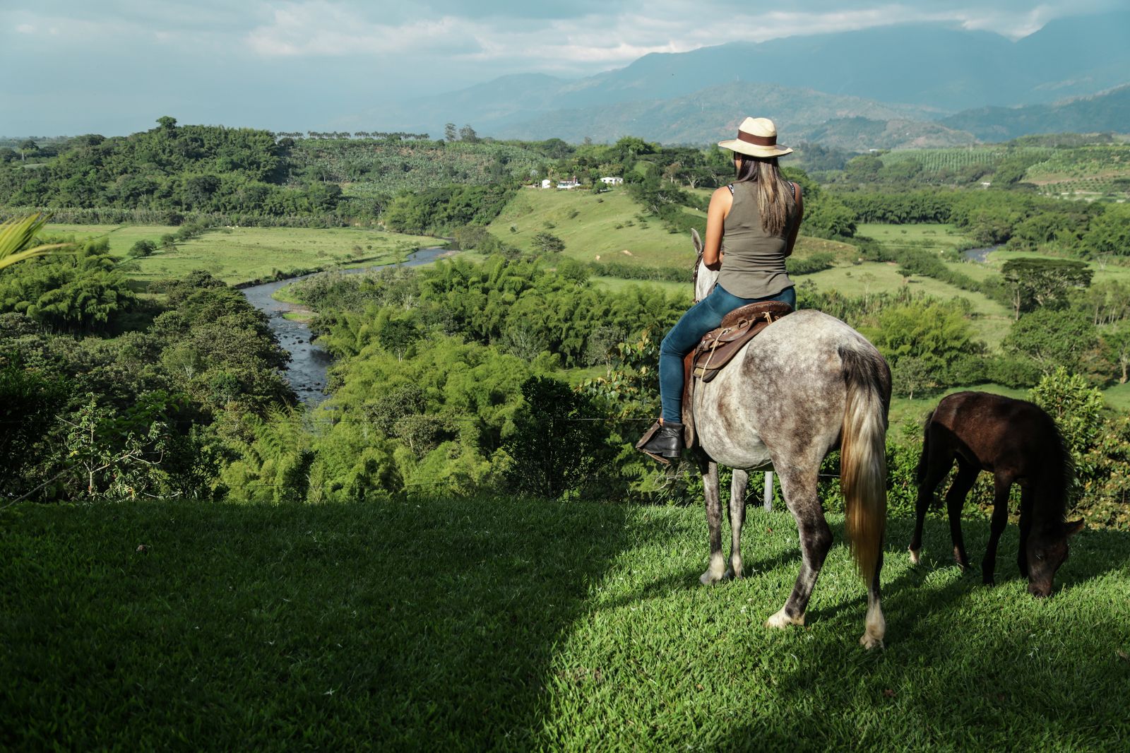 Riding on the grounds of Hacienda Bambusa in Colombia's coffee region