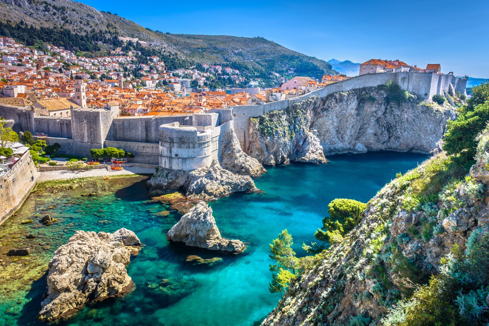 View of Dubrovnik harbour and old town in Croatia