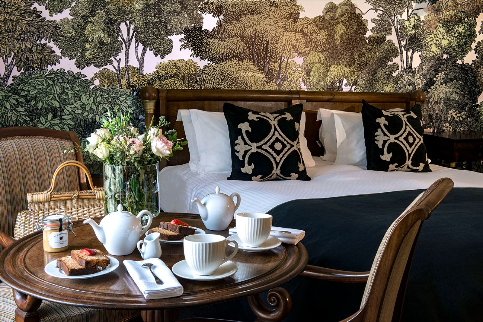 Breakfast in bed at Chateau La Cheneviere in the Normandy region of France