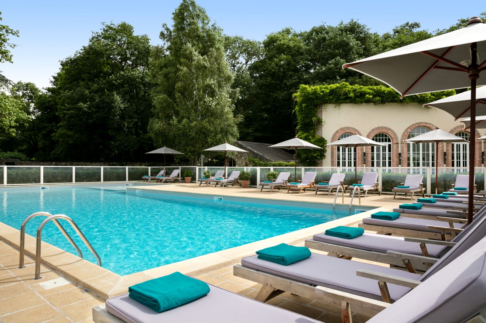 Poolside and sunbeds at Les Hauts de Loire in the Loire Valley, France