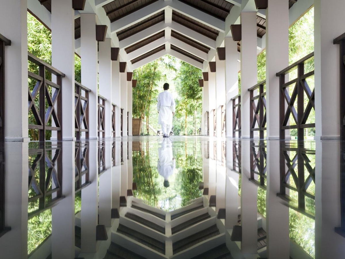 Reflected walkway at Ananda in the Himalayas India