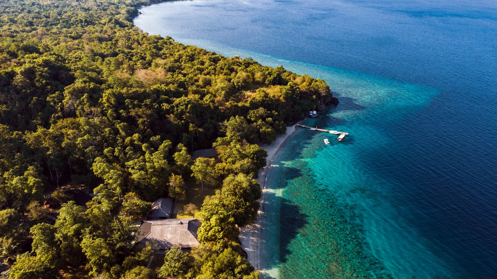 Aerial view of Amanwana resort on Moyo Island