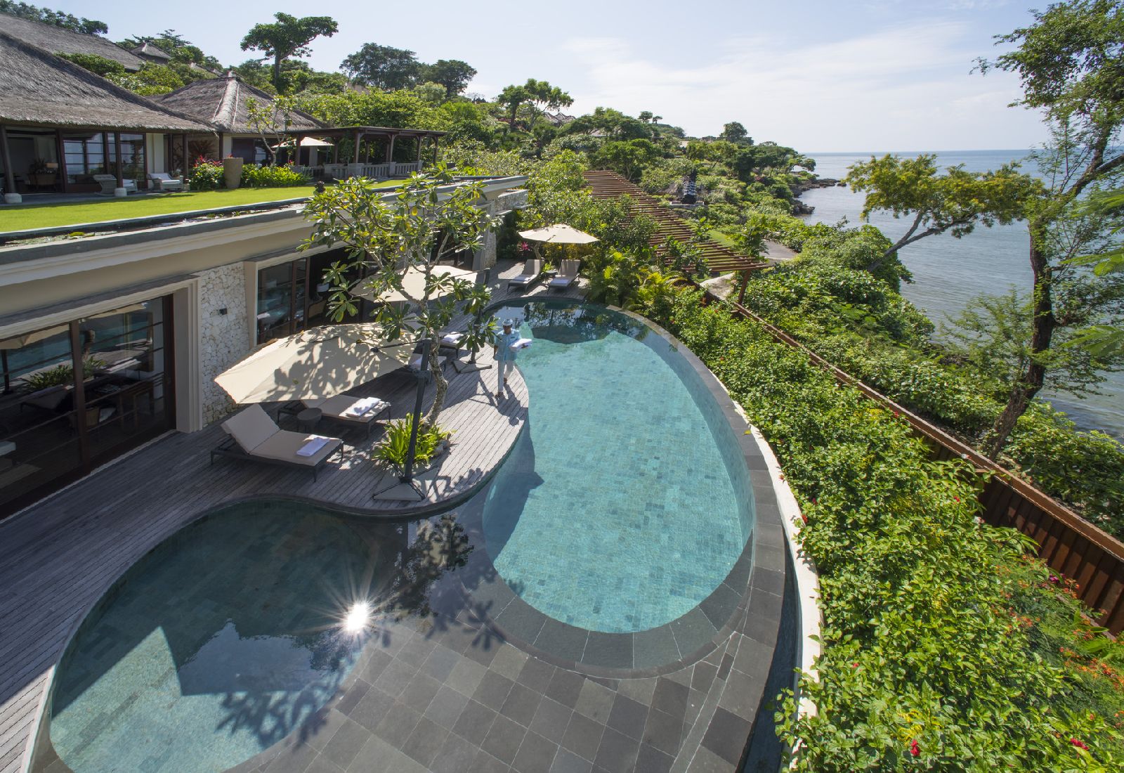 Aerial view of suite with private pool at the Four Seasons Bali at Jimbaran Bay