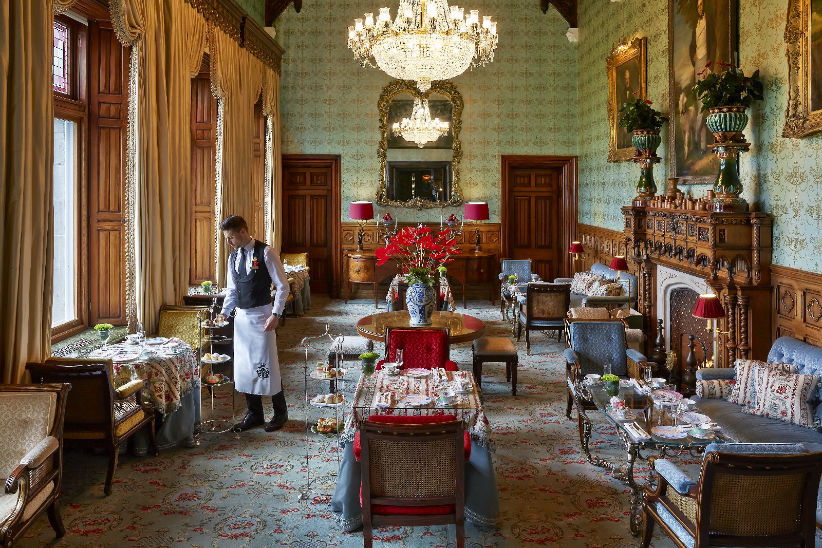 Elaborate afternoon tea service at Ashford Castle in County Mayo Ireland