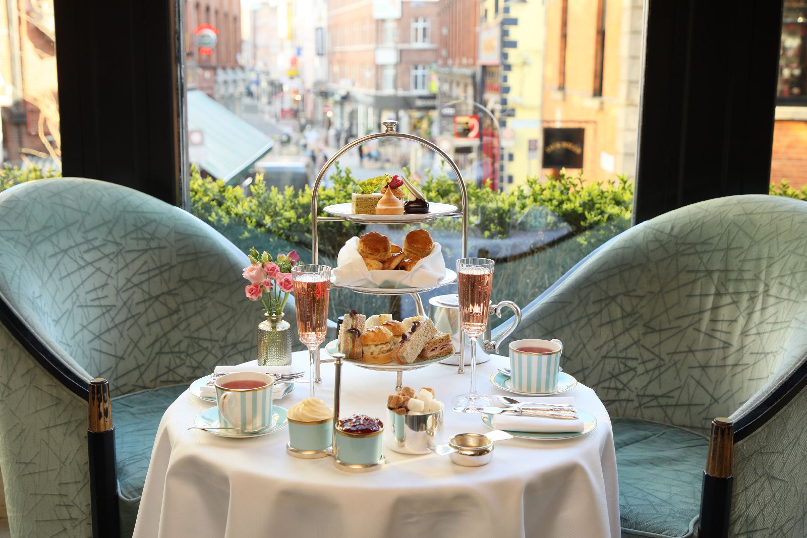 Afternoon tea overlooking Grafton Street at The Westbury Hotel in Dublin Ireland