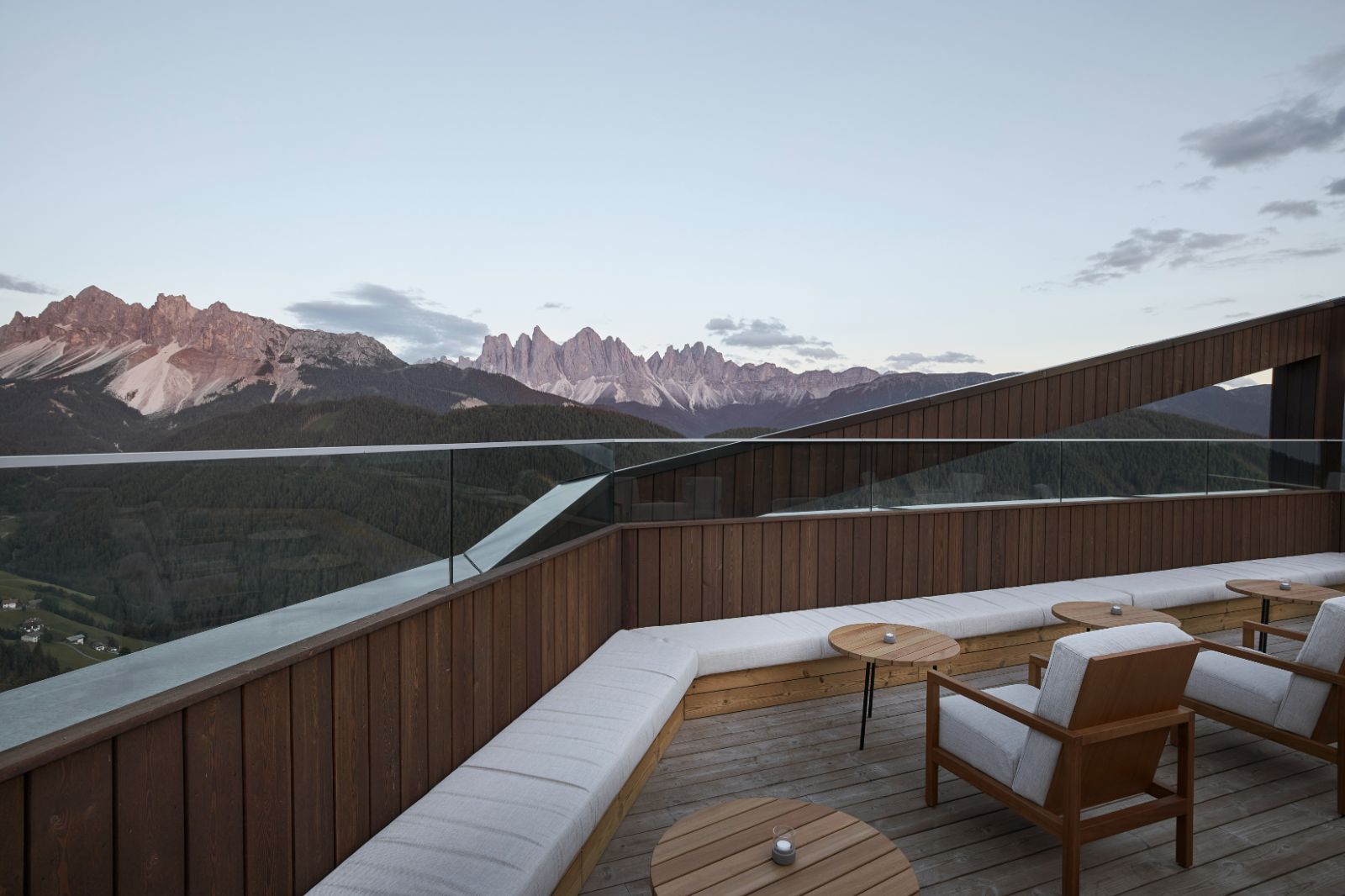 Rooftop terrace at the Forestis hotel in the Dolomites