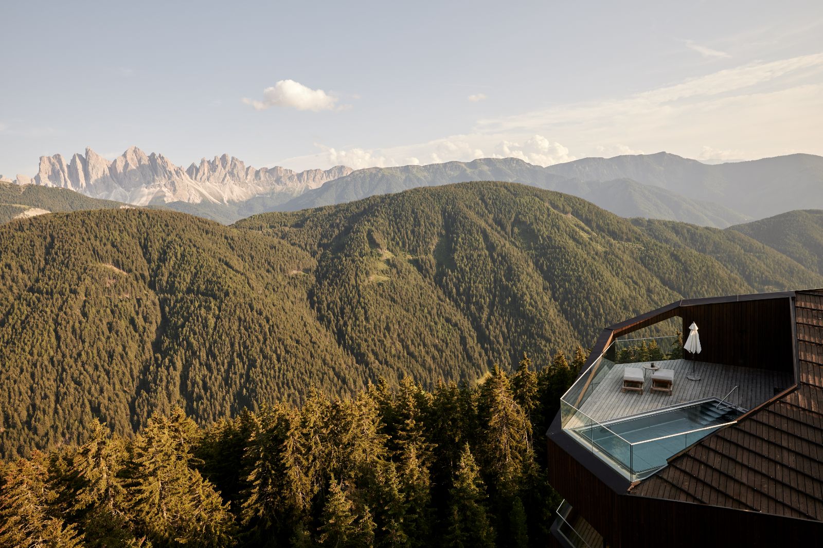 Roof terrace at the Forestis hotel in the Dolomites