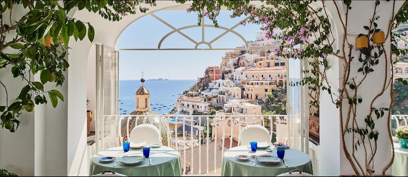 Luxury Hotel le Sirenuse Balcony View of Positano From La Sponda Restaurant 