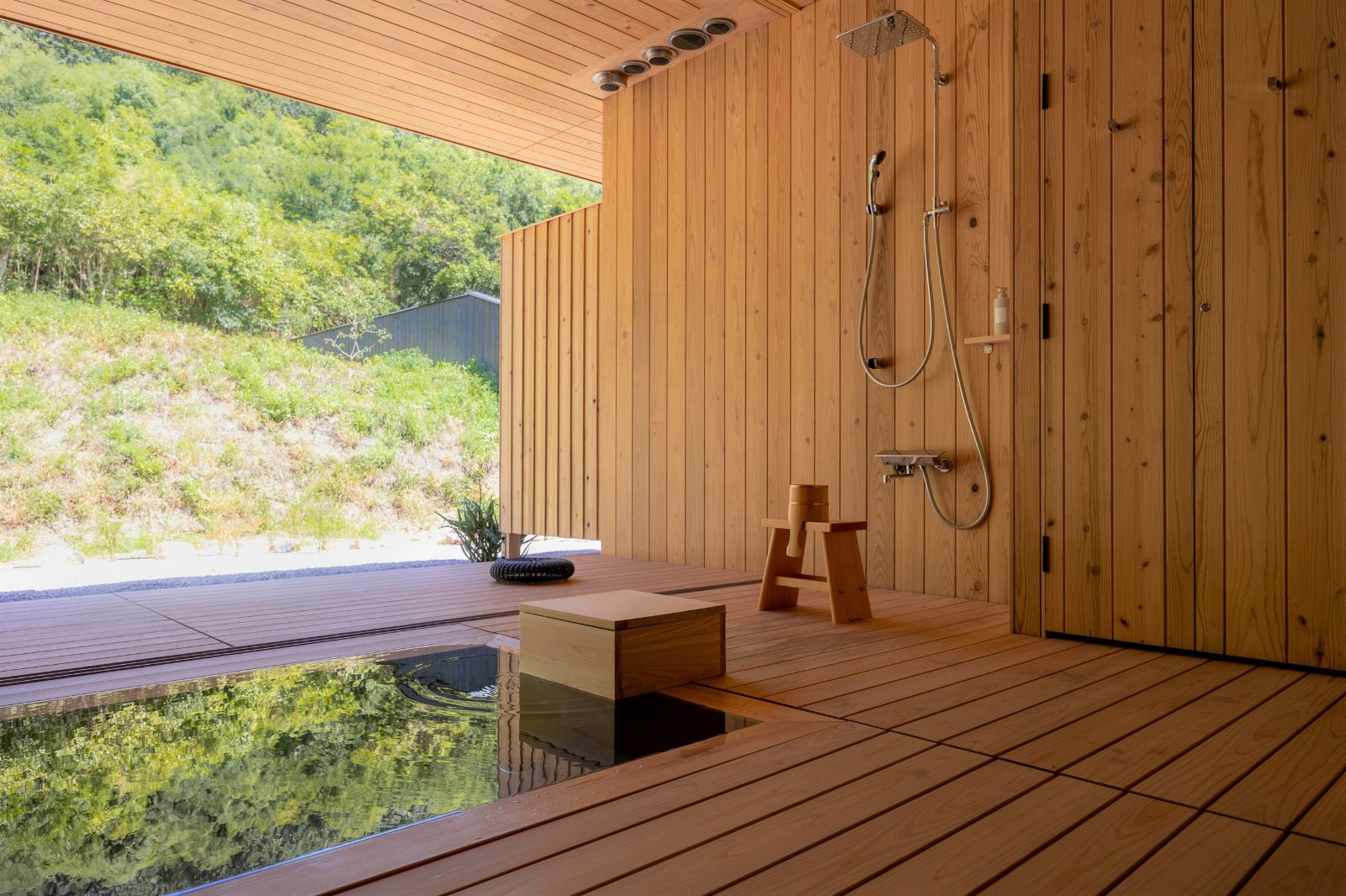 Open air bath at Naoshima Ryokan Roka in Japan