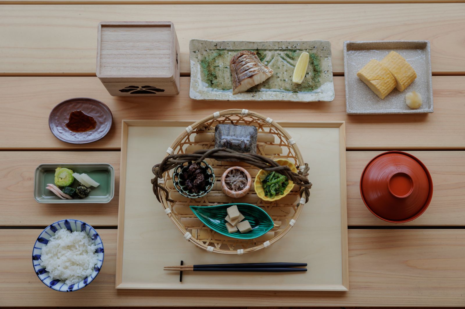 Food platter at Naoshima Ryokan Roka in Japan