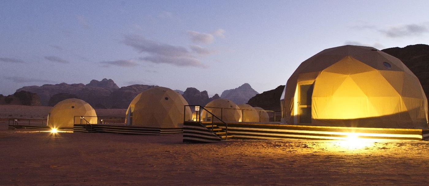 Martian domes at sunset at Sun City Camp Wadi Rum Jordan