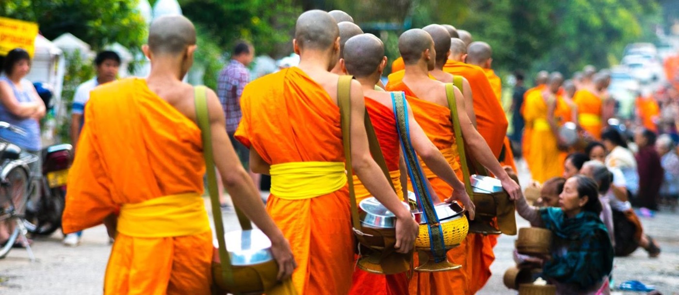 Alms giving by monks in Loas
