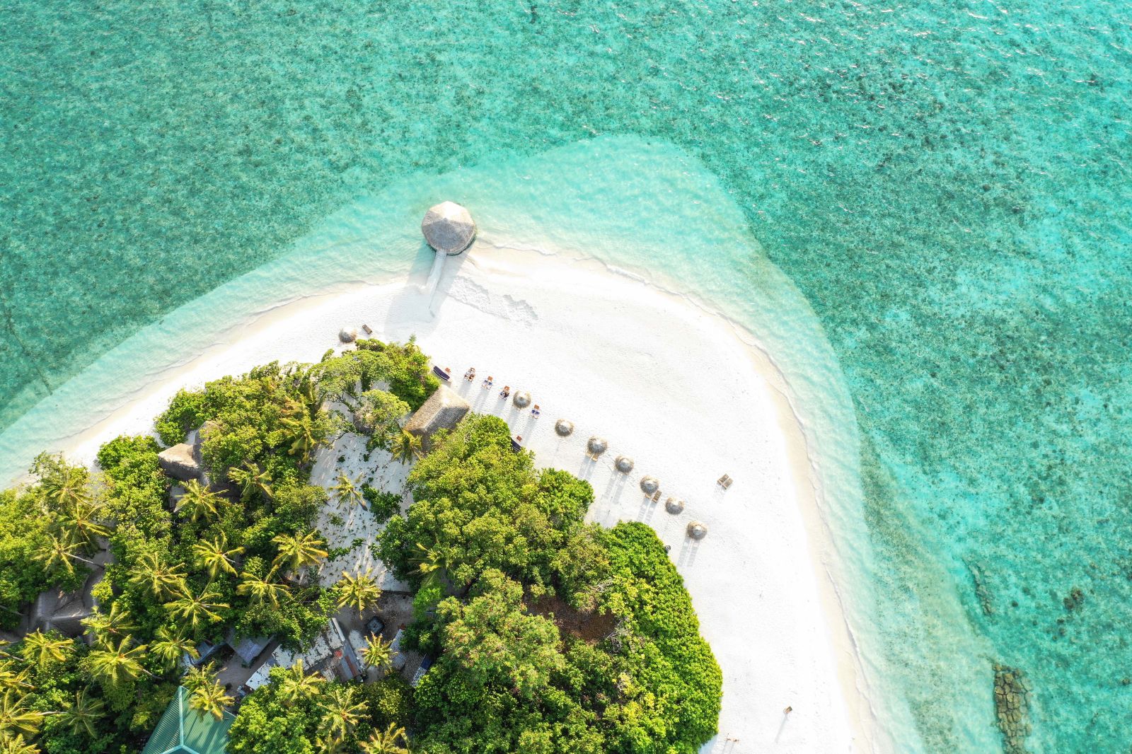 Aerial view of Mukunudu Island beach in the Maldives