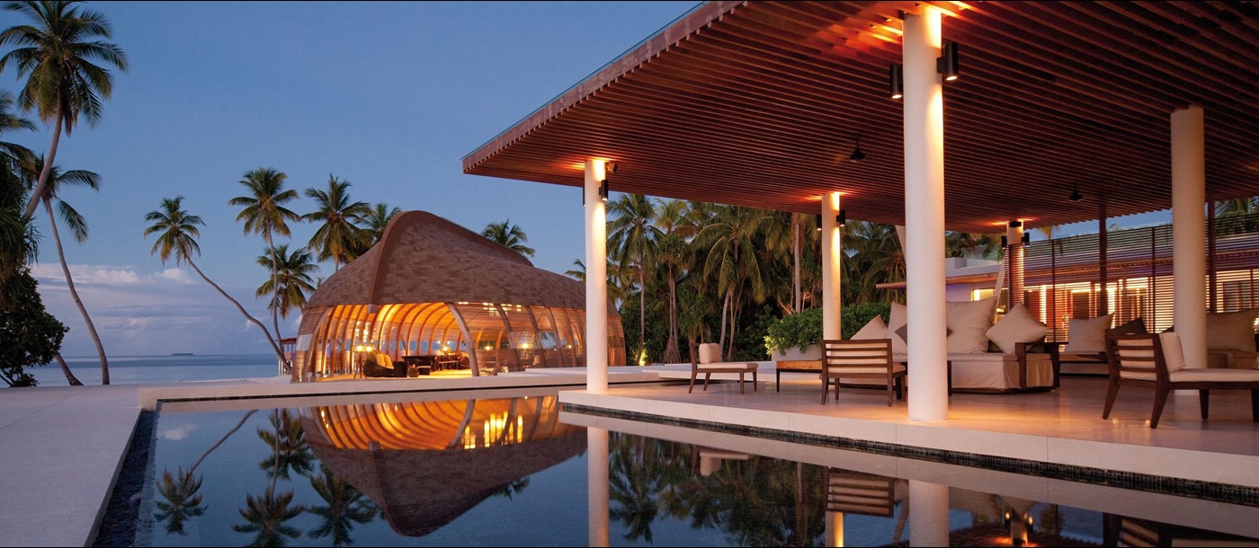 The pool area at Park Hyatt Maldives