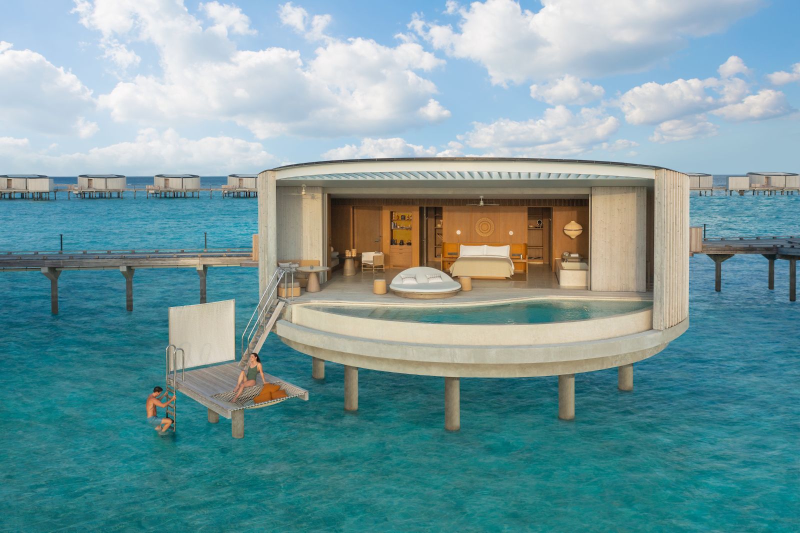 Exterior view of a lagoon pool villa at Ritz Carlton Maldives