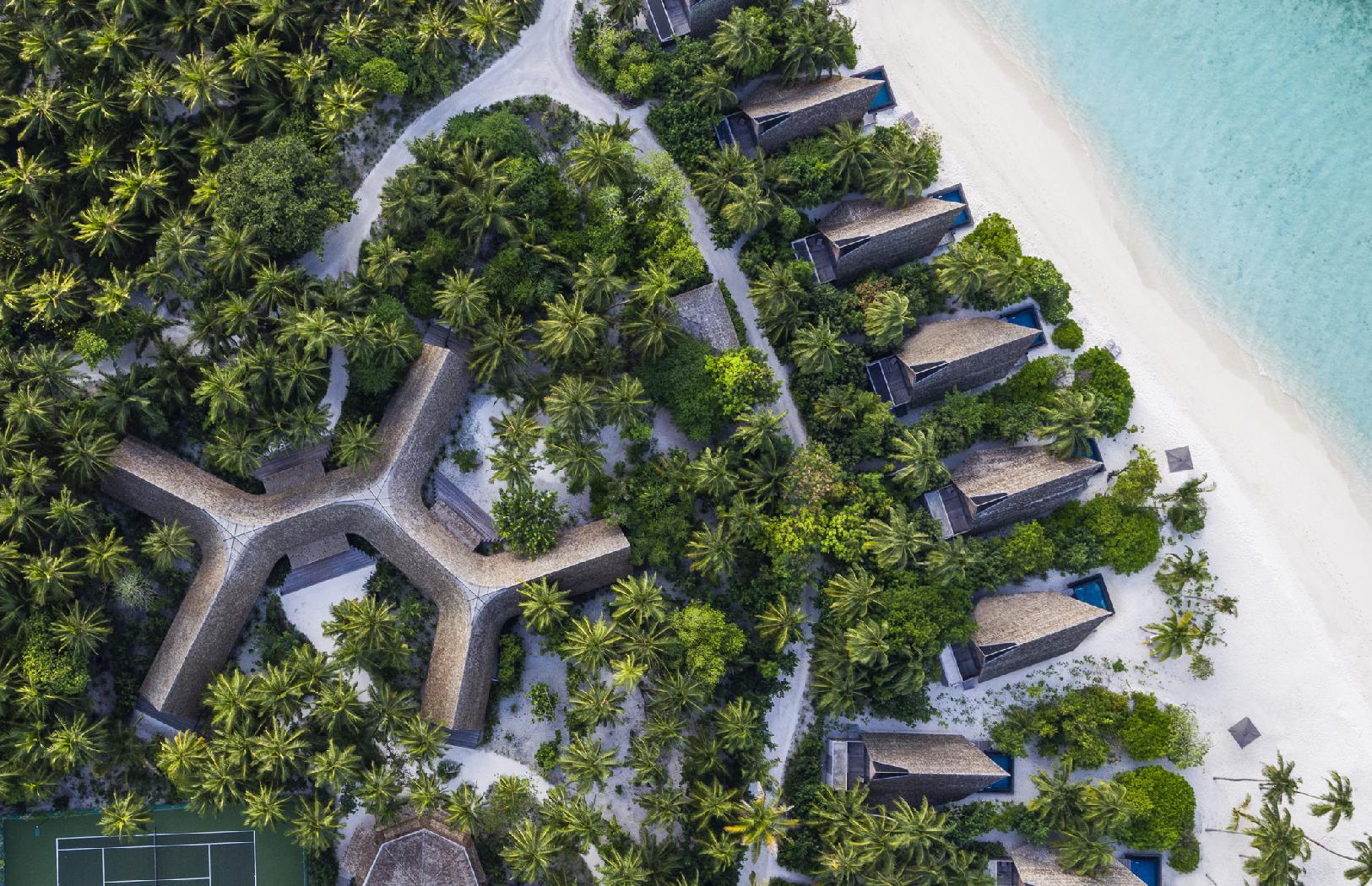 Aerial shot of Vommuli house, St Regis Vommuli, Maldives