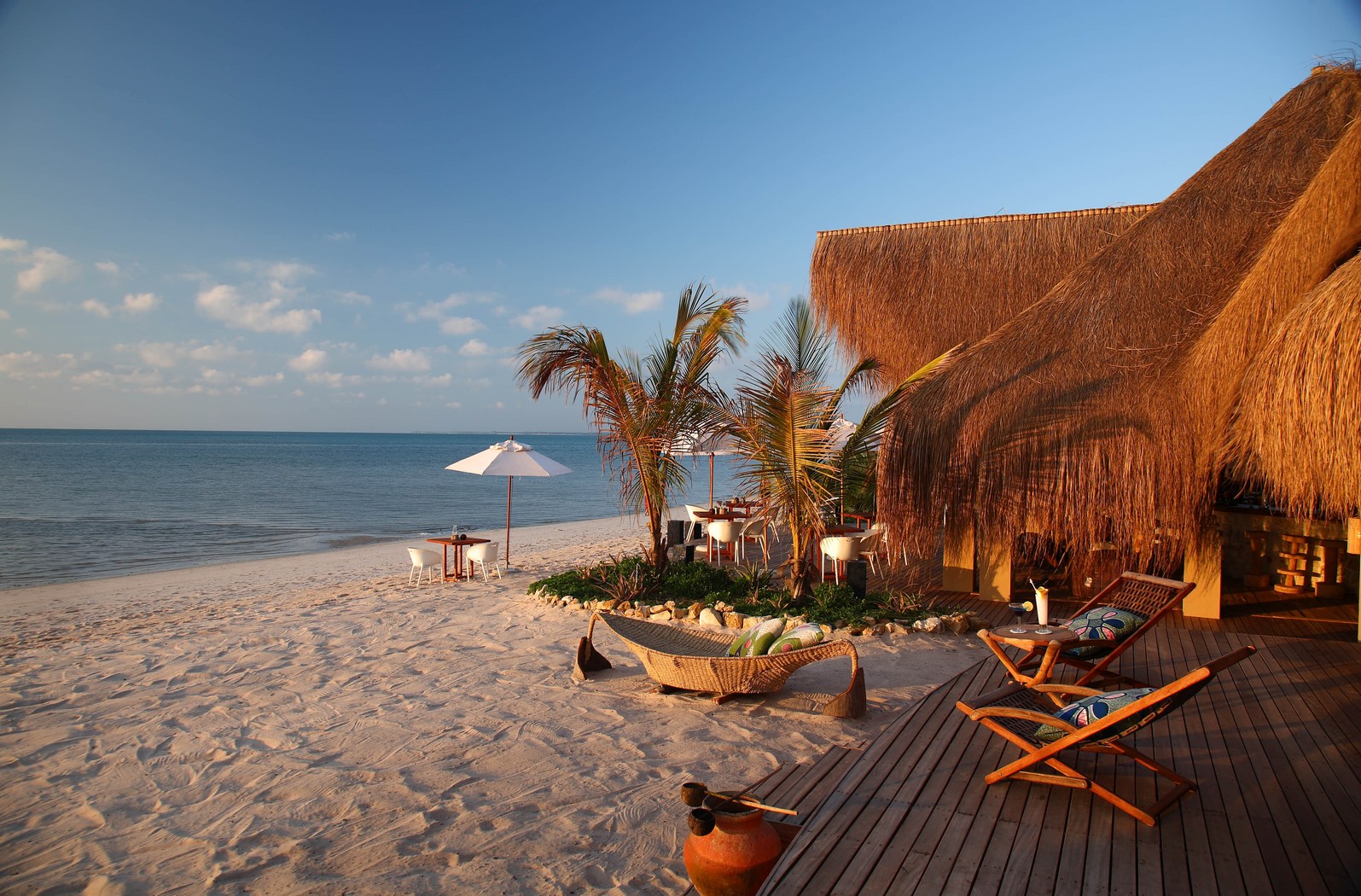 The beach and bar at Azura Benguerra, Mozambique