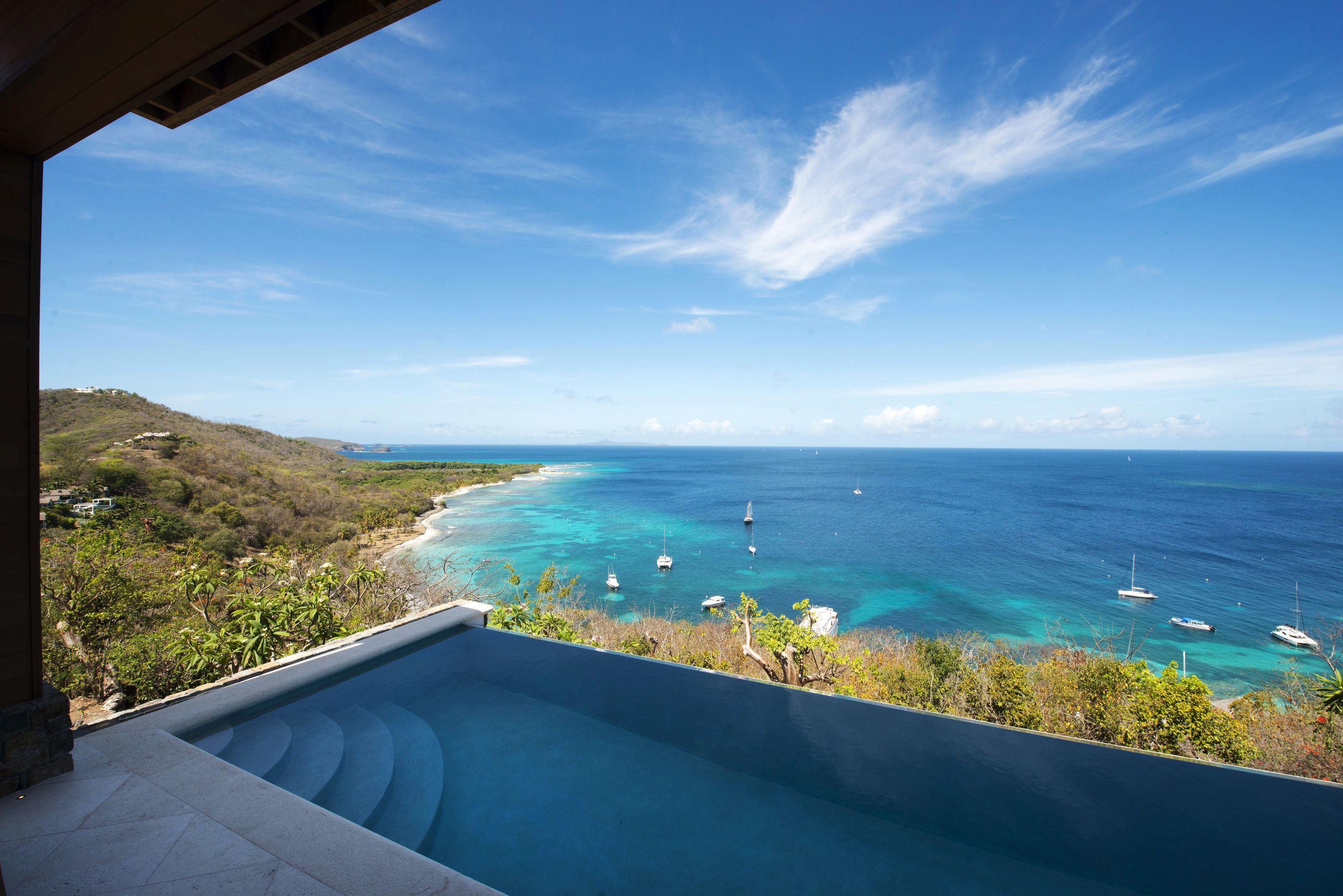 View from the swimming pool of Ocean Breeze, Mustique