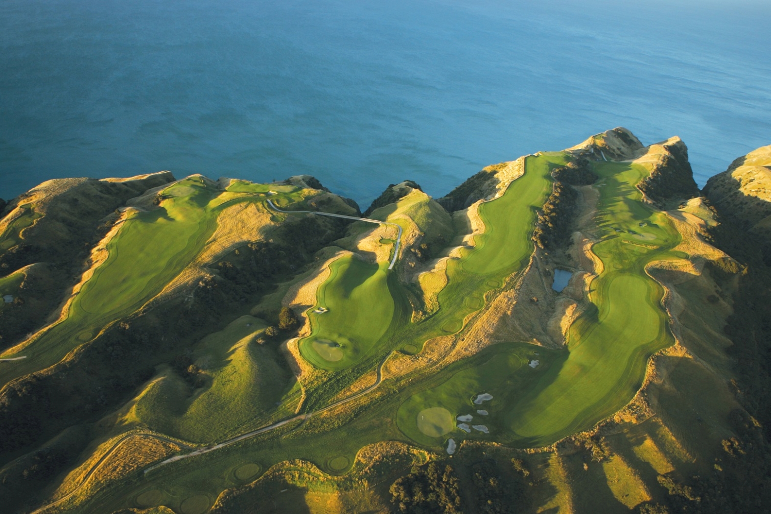 areal shot of the gold course near The Farm at Cape Kidnappers, New Zealand