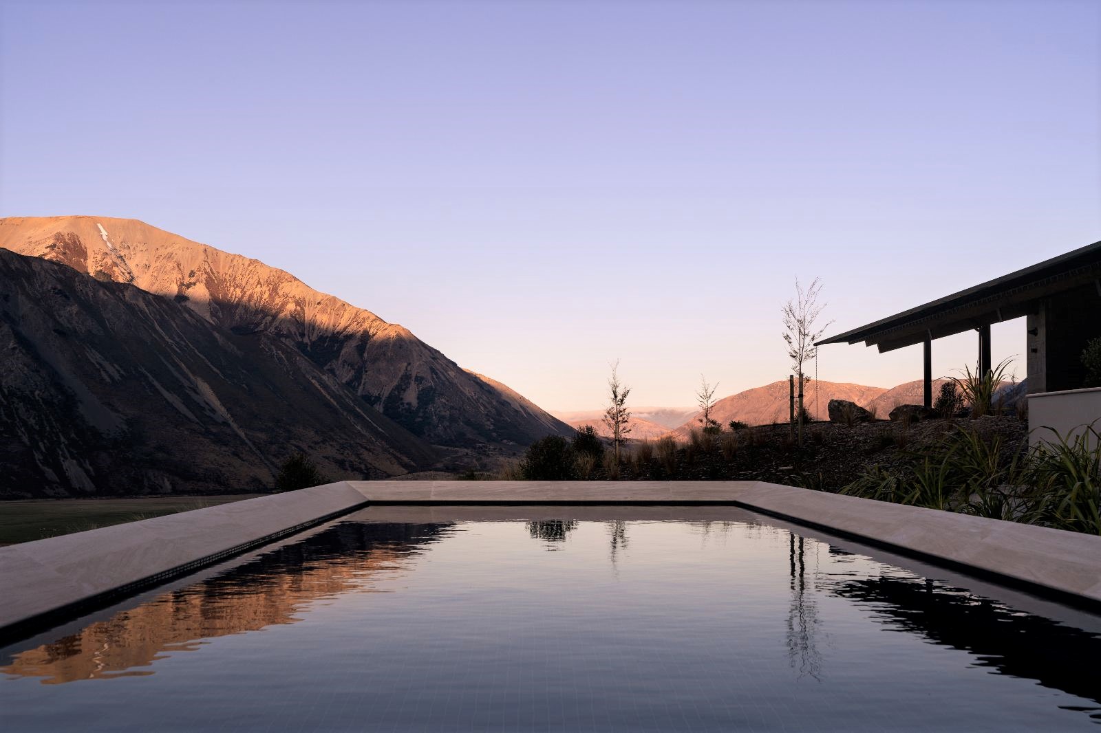 Poolside at Flockhill lodge in New Zealand