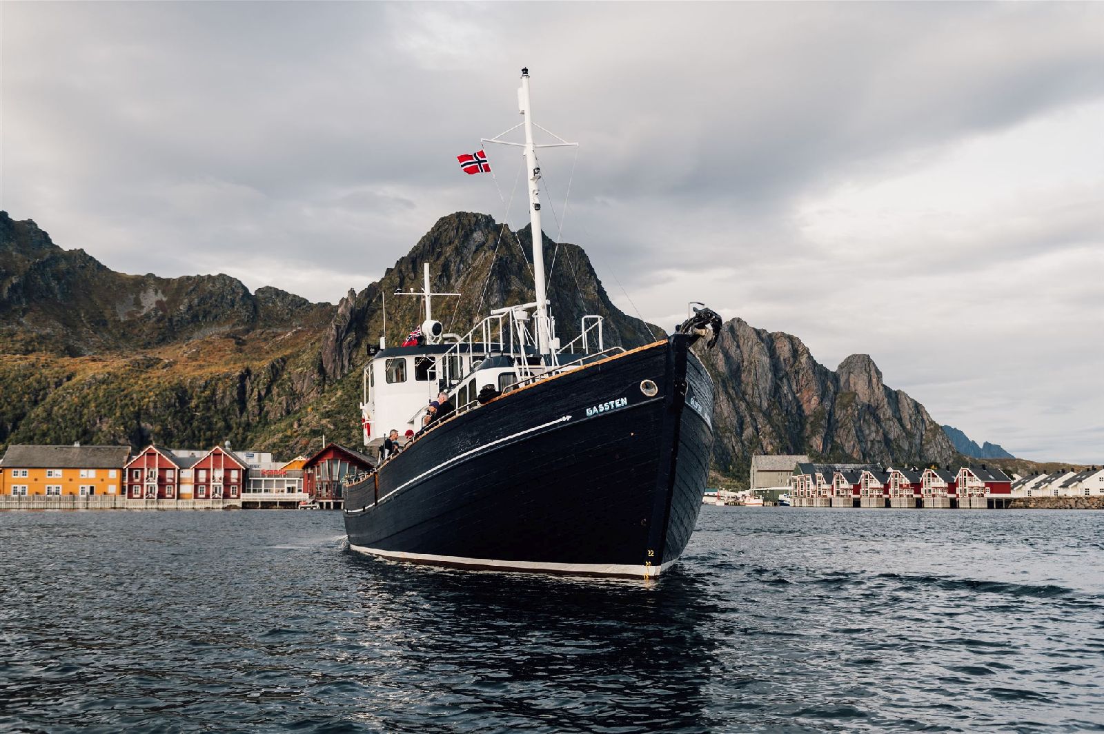 HMS Gassten sailing around the Lofoten Islands in Norway