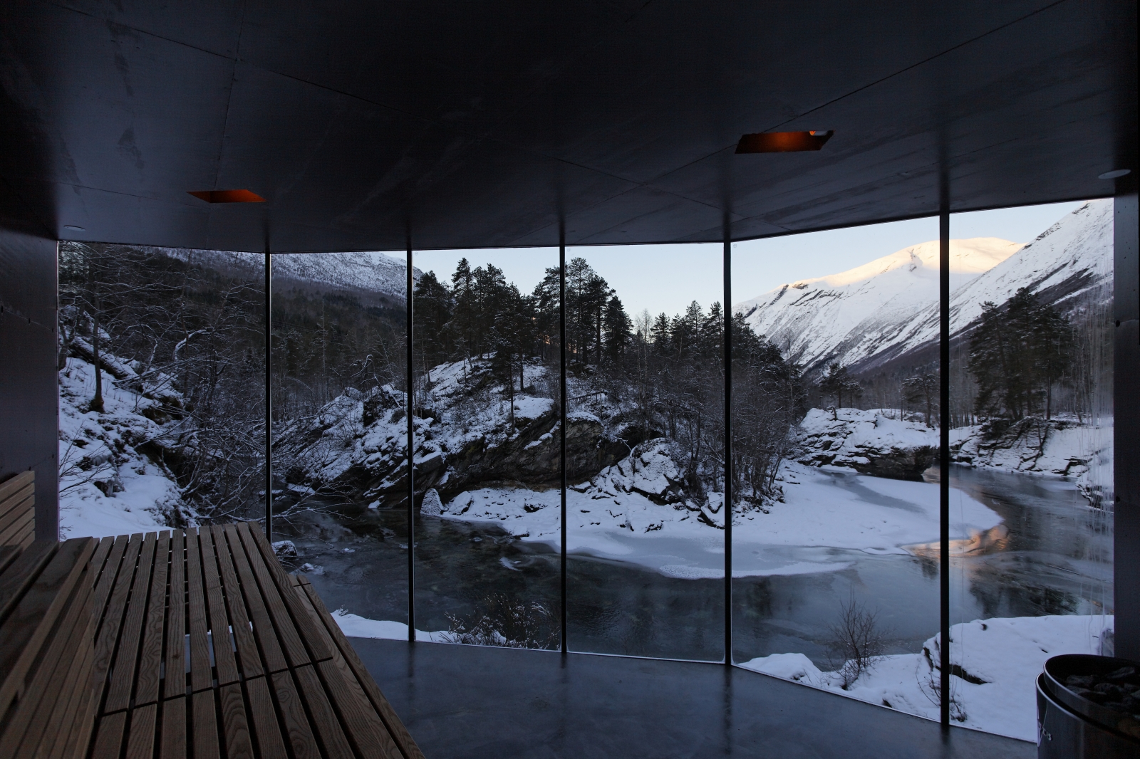 Panoramic sauna view at Juvet Landskapshotel in Norway
