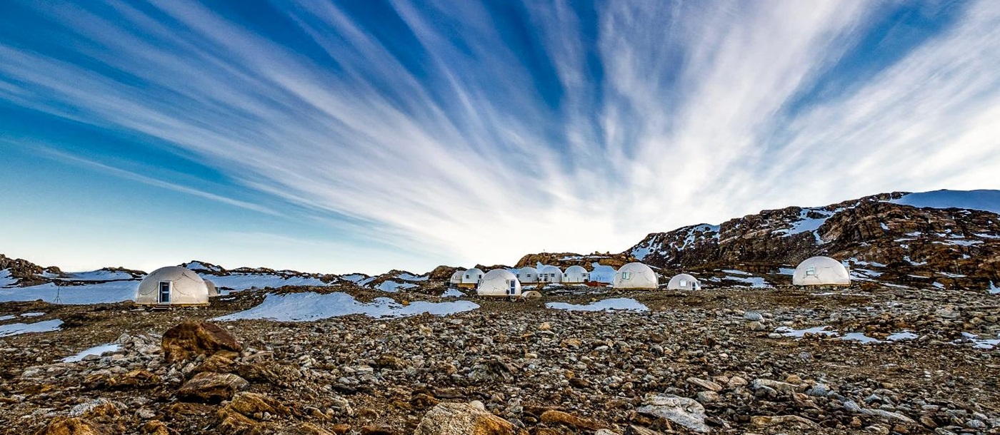 Exterior view of Whichaway camp by White Desert in Antarctica