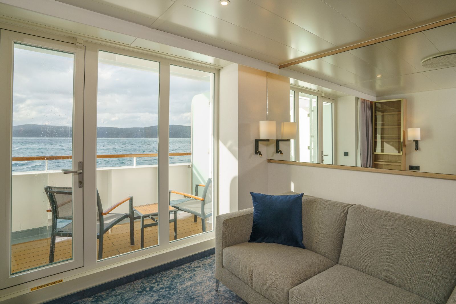 A balcony suite onboard Ultramarine Antarctic expedition cruise