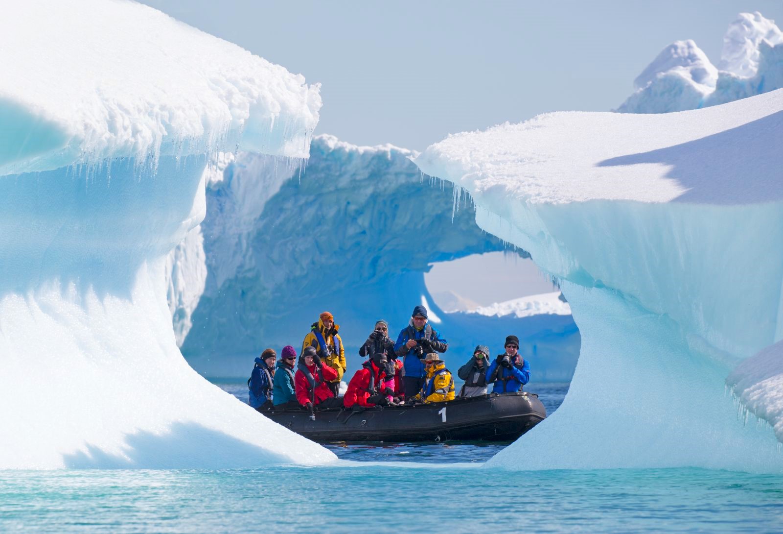 Guests on a zodiac expedition in the Antarctic