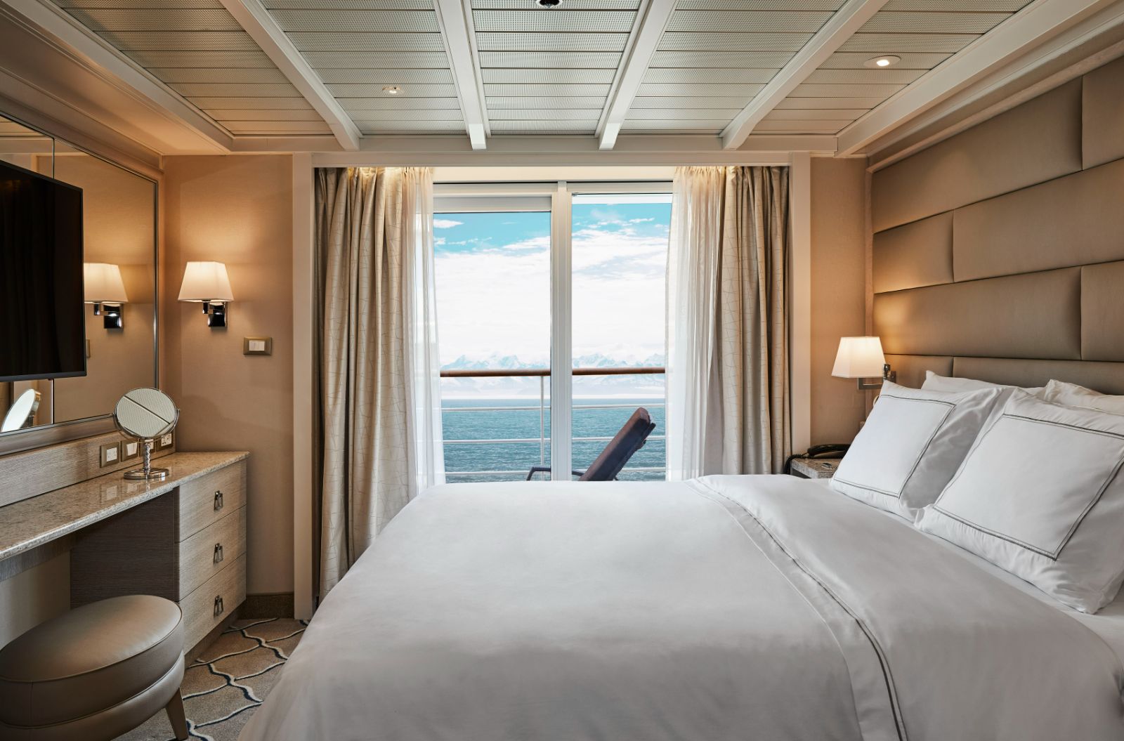 Guest suite cabin onboard Silversea's Silver Cloud cruise ship in the Arctic