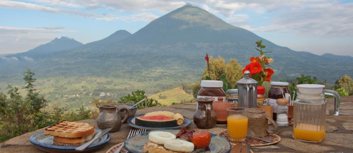 Breakfast with a view  of the Virunga Lodge in Rwanda