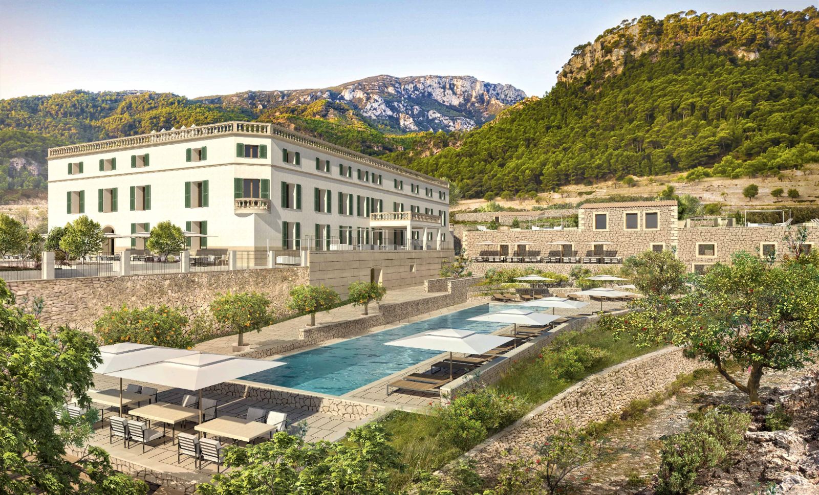 Exterior and pool view of Son Bunyola in Mallorca