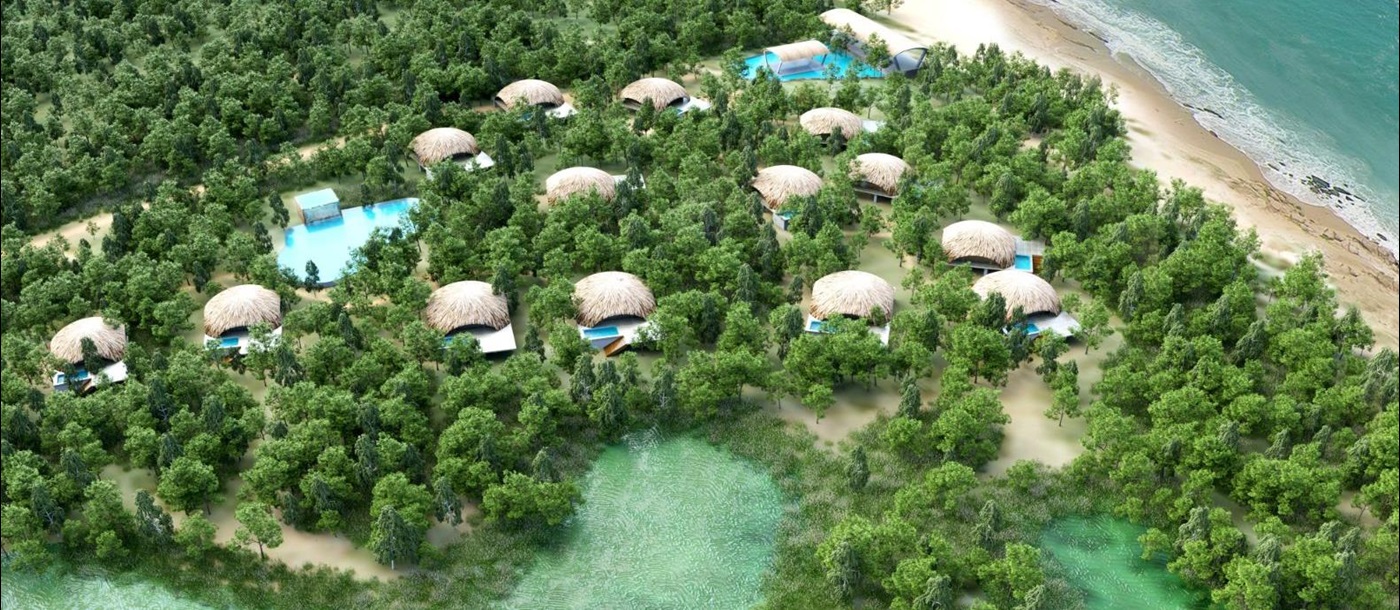 Aerial view of Chena Huts in Yala National Park in Sri Lanka