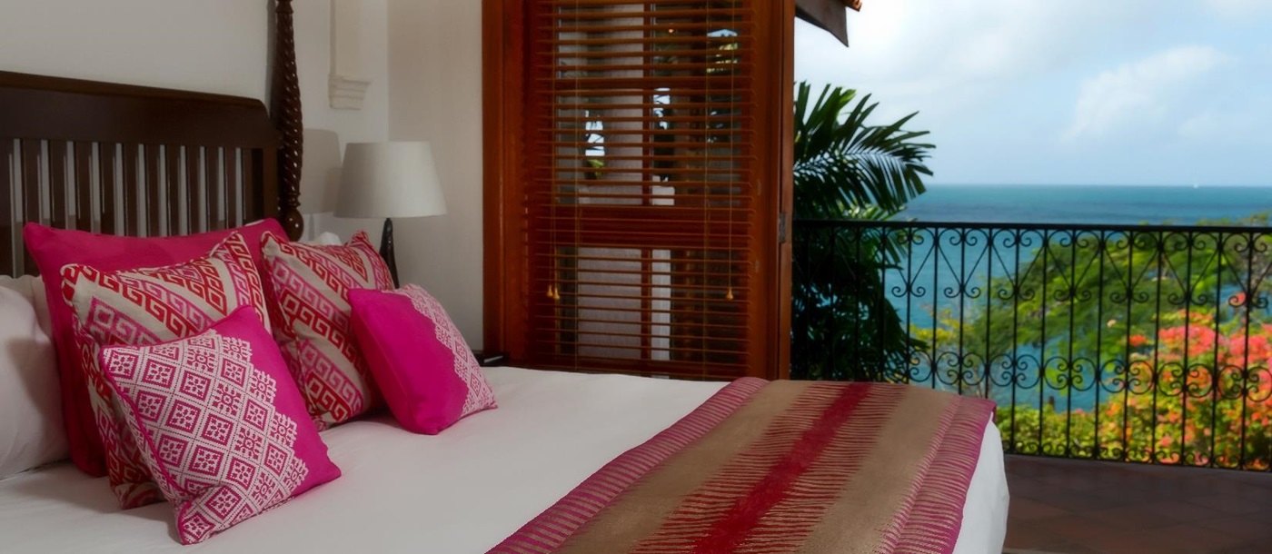 A double bedroom of an ocean view villa at Cap Maison, St. Lucia