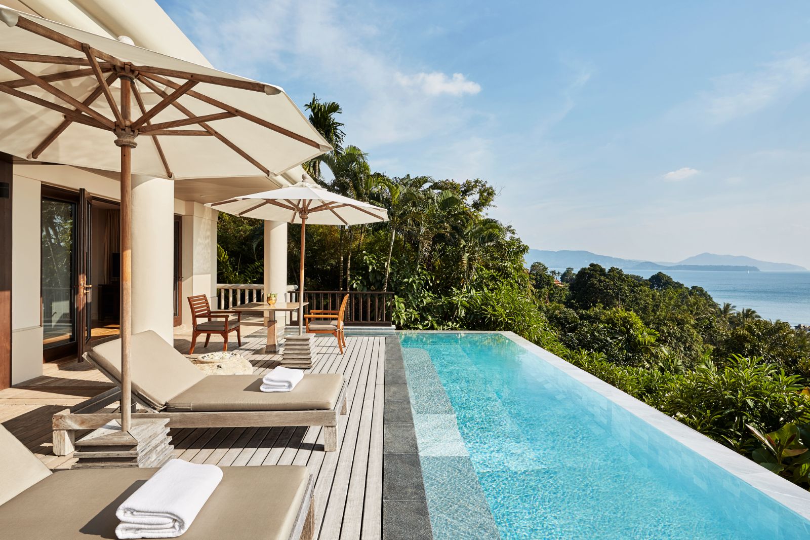 Pool and terrace in a signature ocean view pool villa at Luxury resort Trisara 