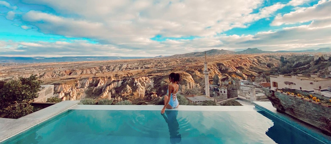 Swimming pool and panoramic views at the Argos in Cappadocia hotel Turkey
