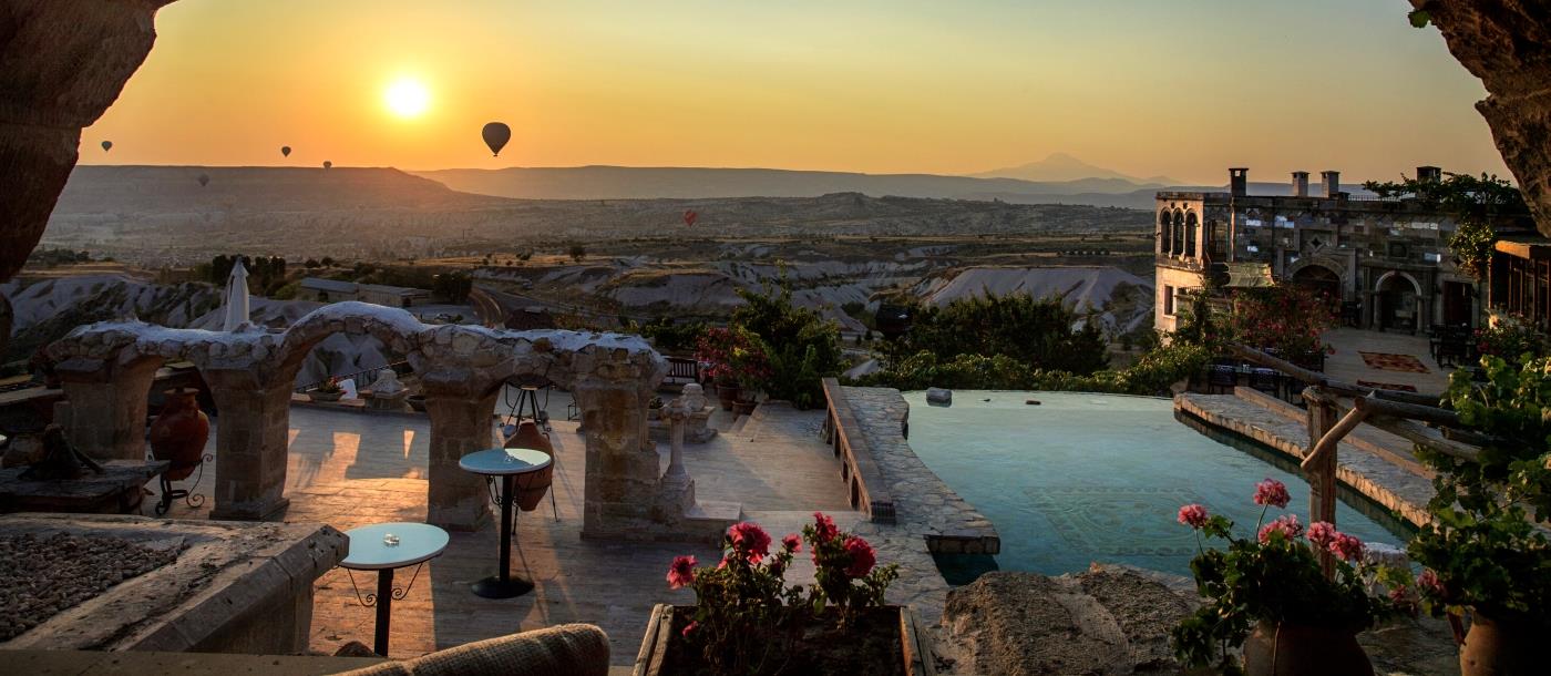 View from arch at Museum Hotel in Cappadocia in Turkey