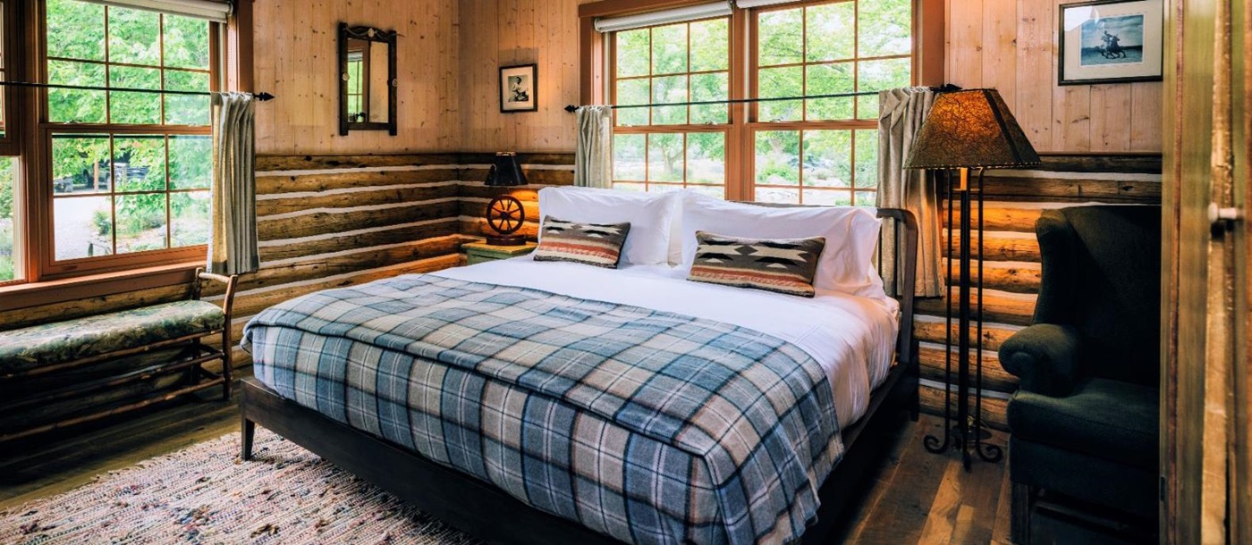 Guest suite bedroom at Smith Fork Ranch in Colorado, USA