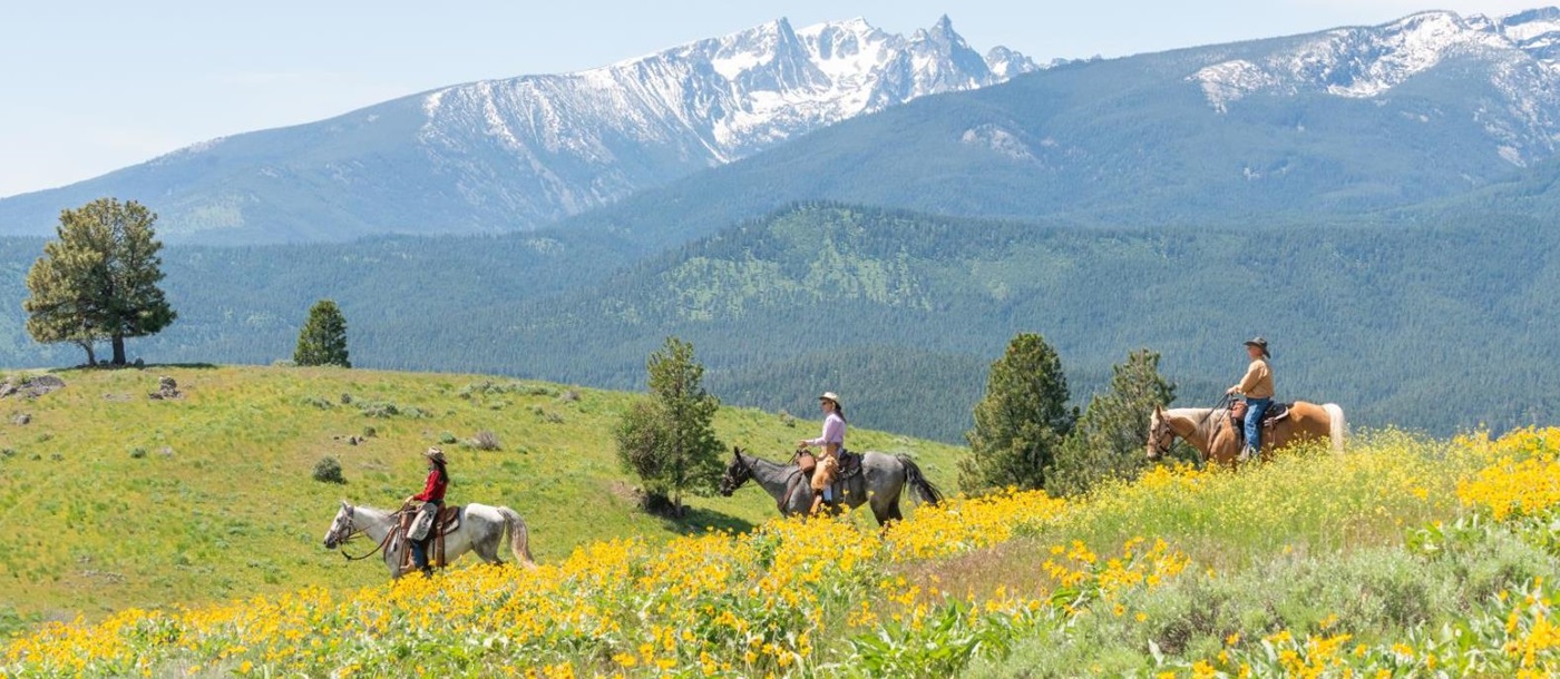 Riding on the grounds of Triple Creek Ranch in Montana, USA