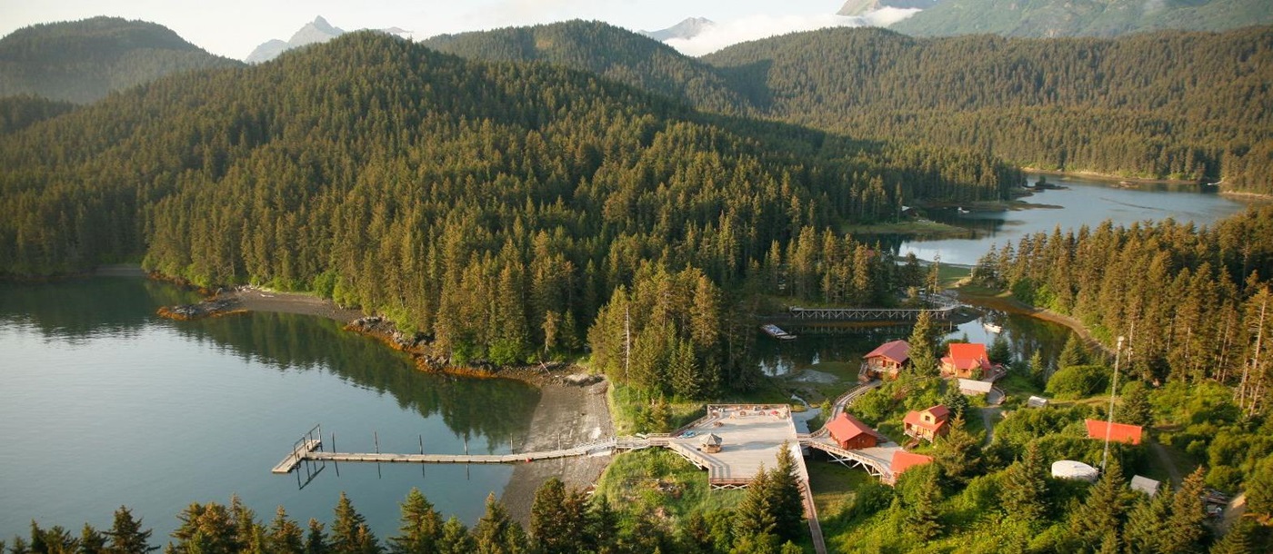 Aerial view of Tutka Bay Lodge in Alaska, USA