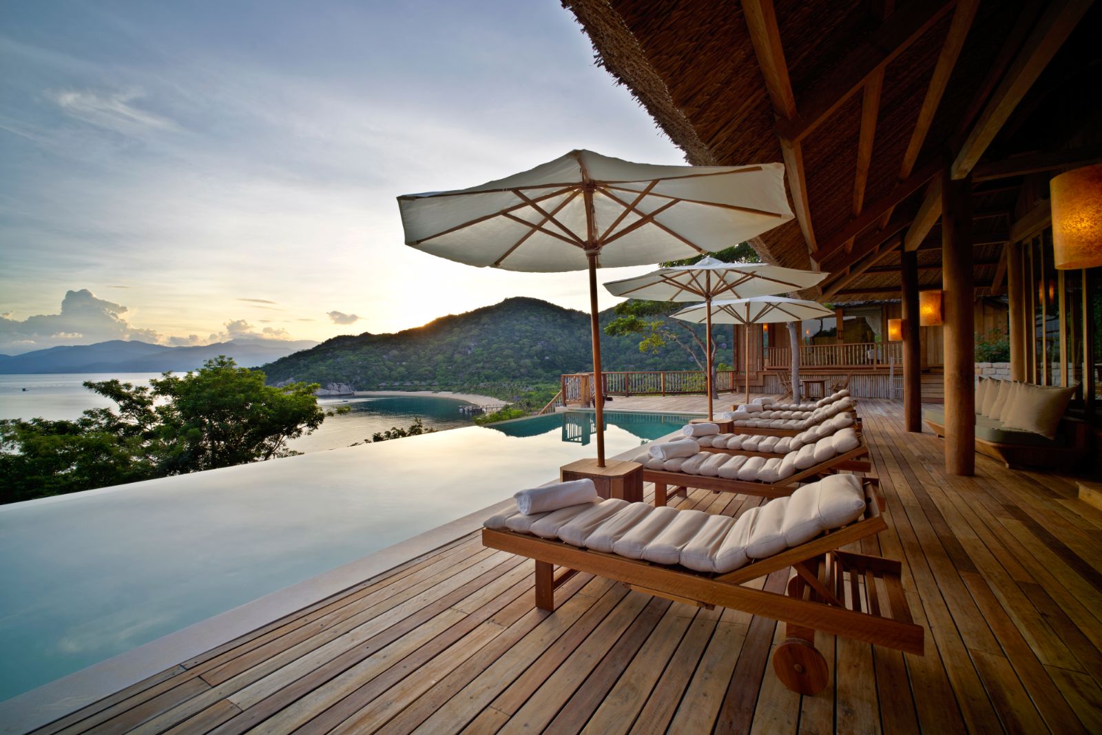Terrace and pool area of a Hilltop reserve at luxury resort Six Senses Ninh Van Bay