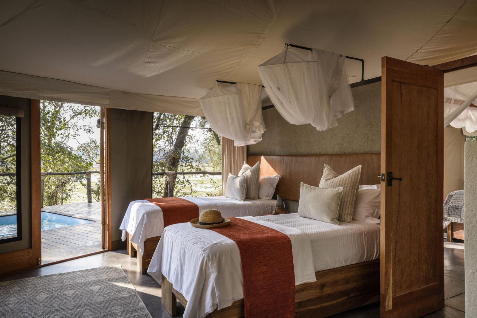 A guest bedroom at Sungani in the South Luangwa National Park