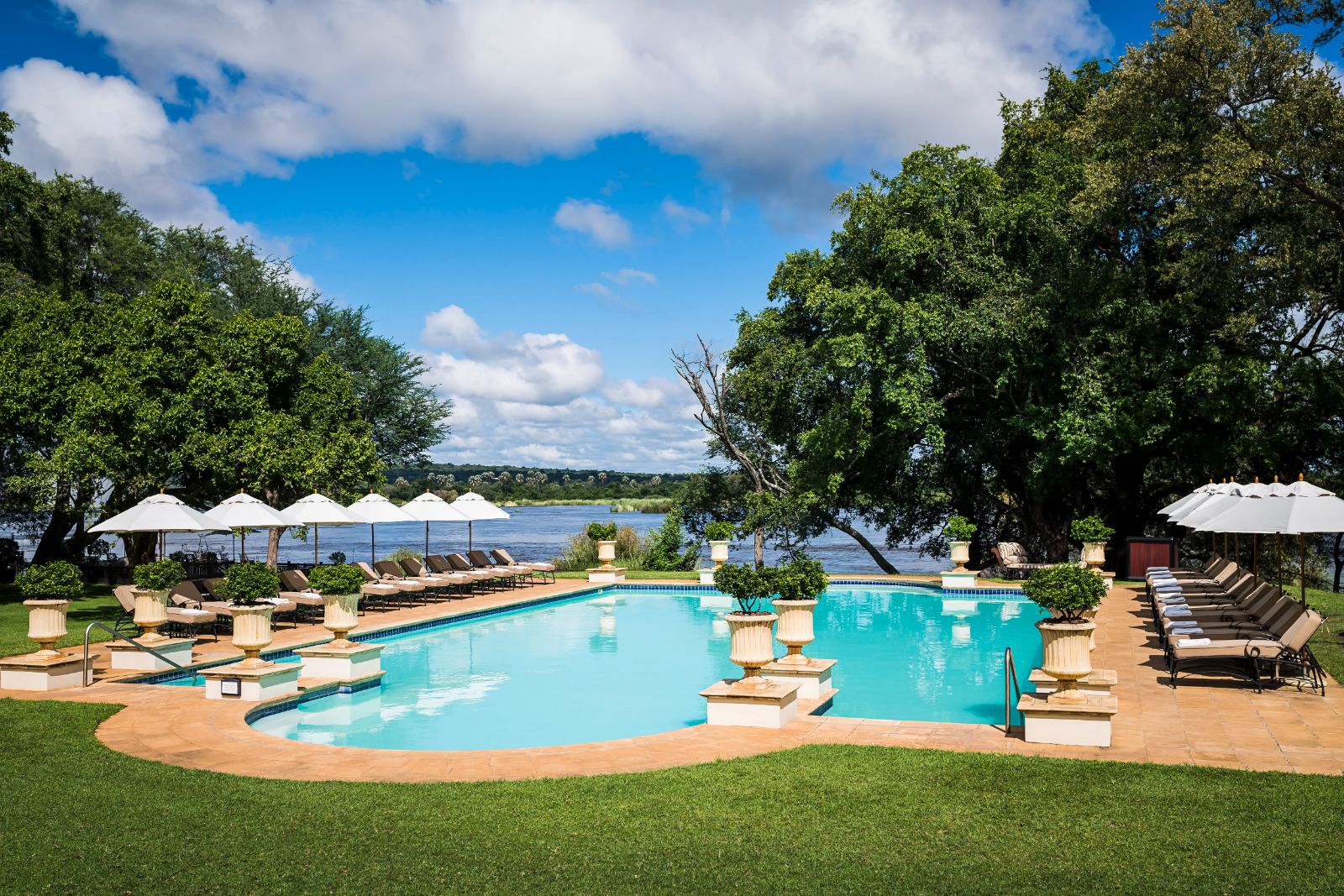 Swimming pool at The Royal Livingstone at Victoria Falls in Zambia